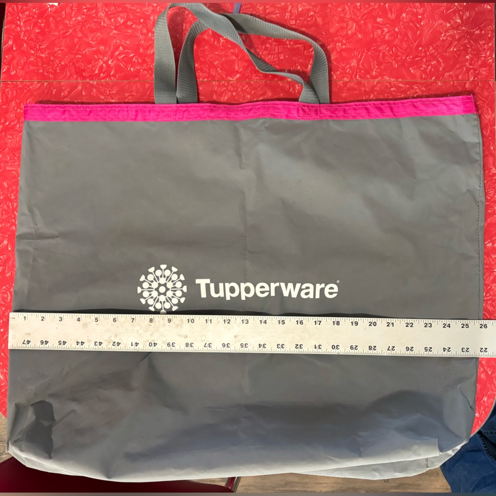 Tupperware tote bag - gray and pink
